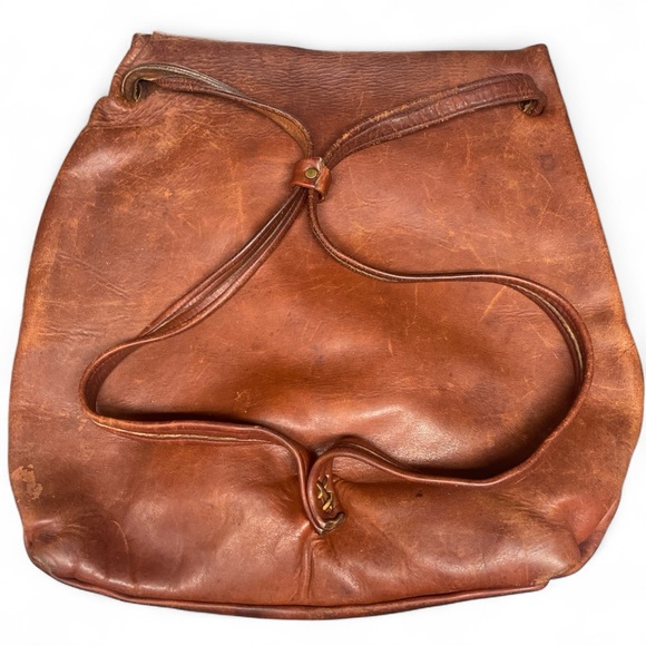 Vintage Leather Backpack Slouch Fold-Over Flap, Mailbag , Rustic Brown - Picture 10 of 11